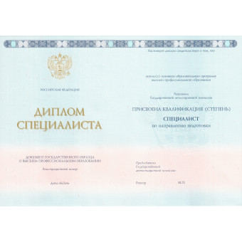 Диплом специалиста 2013, образец